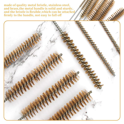 Tube Brush Kit Stainless Steel Brass Wire Bottle Wire Tube Brushes11'' Long-Handle Bristle Cleaning, 6mm/8mm/10mm/12mm/15mm/20mm/22mm Brass Tube B...