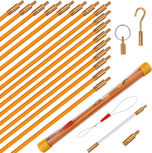 KOOTANS 22FT Fiberglass Wire Running Kit, Wire Fishing Tools, Electrical Wire Puller Through Wall Cable Snake Rods Fish Tape Set with Different Ac...