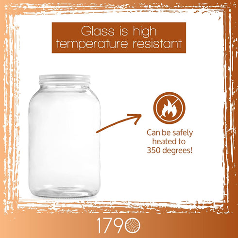 1790 Large Glass Jars with Lid - Wide Mouth 1 Gallon Glass Jar with Lid - Glass Gallon Jar for Kombucha & Sun Tea - Gallon Mason Jars are Large Gl...