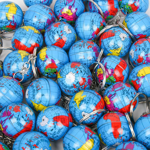 PROLOSO 48 Pcs Globe Keychains Bulk for Kids World Planet Earth Theme Keyrings Toy 1 Inch...