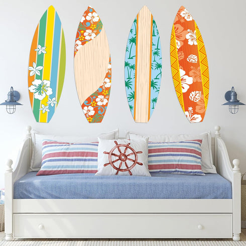 4 Pcs Summer Giant Surfboards Bulletin Board Display Set 47 x 13 Inch Surfing Bulletin Board Cutouts Tropical Graphics Surfboard Sign for School C...