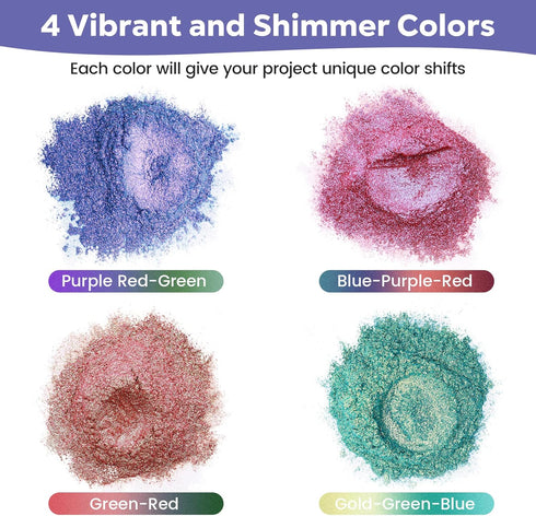 CHEAPART Chameleon Mica Powder 4 Colors Shift Pigment Powder Shimmer Holographic Mica Powder Chrome Epoxy Resin Tumbler Nail Art Polymer Clay Slim...