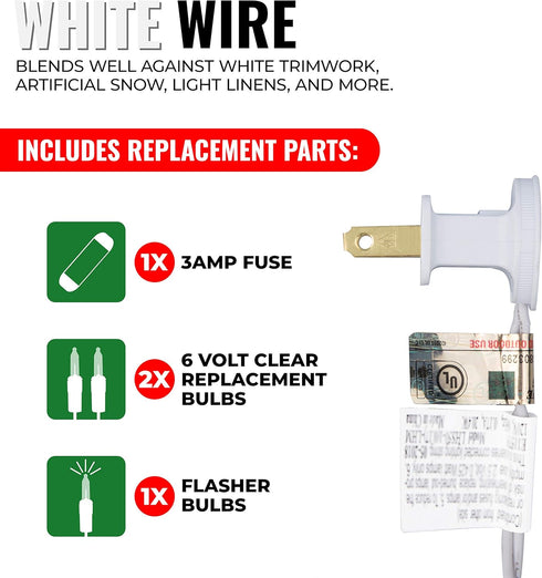 612 Vermont Clear 20 Count Christmas String Lights on White Wire Cord, UL Approved for Indoor Use Only, Total Length 4.9 Foot, Lighted Length 3.4 ...