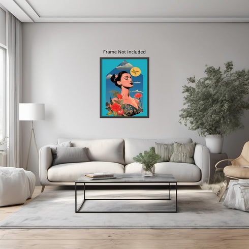 Posterizer 1 pcs-vintage woman with floral dress collage-Retro Art-Abstract & Modern Art-Gift for Art Lovers- UNFRAMED Wall Art...