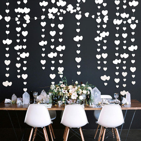 52Ft Valentines Day Party Decorations White Heart Garland White Love Heart Hanging Paper Streamer Banner for Wedding Anniversary Bridal Shower Eng...
