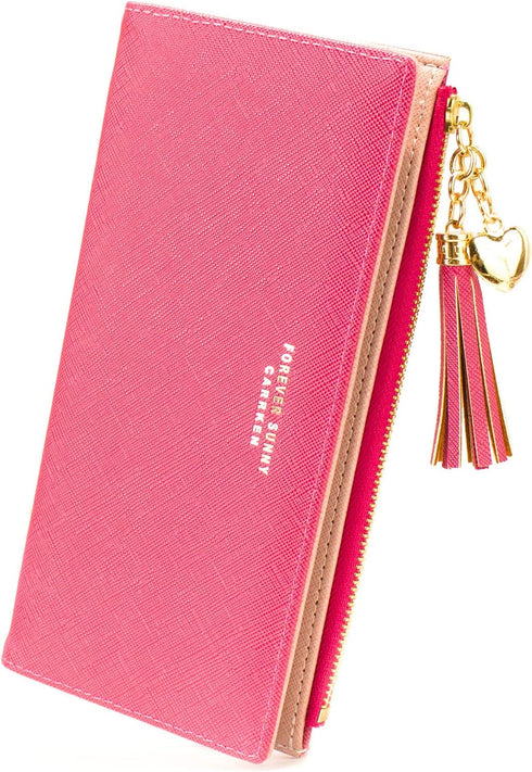 SUMGOGO Slim Wallet for Women Long Tassel Zipper Clutch Purse Handbag Card Case Wallet (rose red)...