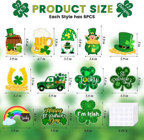 72PCS St Patrick’s Day Bulletin Board Decoration, 12 Styles Lucky Irish Day Shamrock Gnome Leprechaun Classroom Paper Cutouts for Party Decoration...