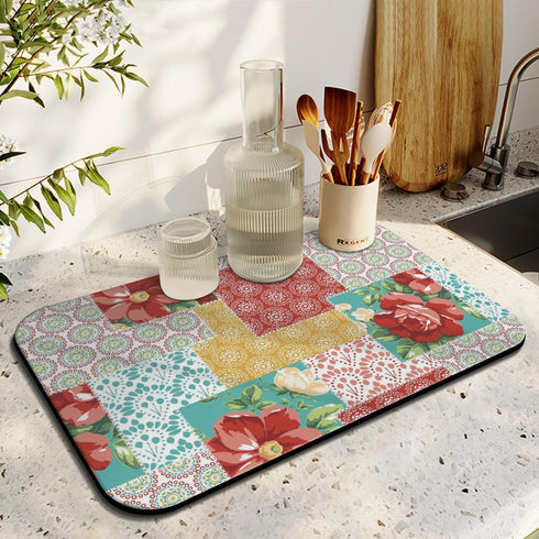 Washable Quick Dish Drying Mats Non-Slip Coffee Maker Mat For Kitchen Counter Home Coffee Bar Pad 19.5''x12'', black-1...
