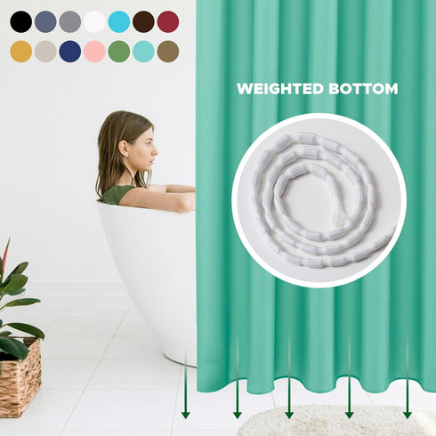 Biscaynebay Quality Fabric Shower Curtain Liners 72 Inch by 72 Inch, Teal Water Resistant Bathroom Curtains Rust Resistant Grommets & Weighted Bot...