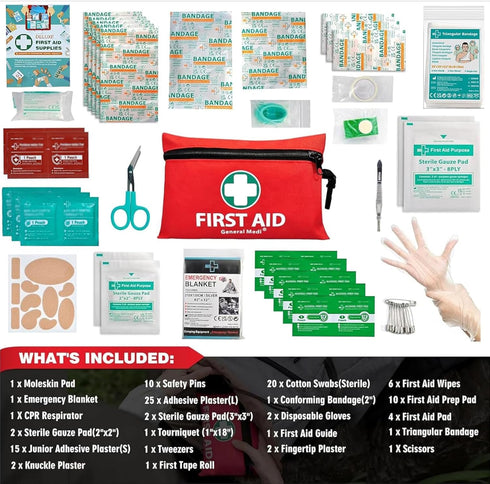 General Medi Mini First Aid Kit, 110 Piece Small First Aid Kit - Includes Emergency Foil Blanket, Scissors for Travel, Home, Office, Vehicle, Camp...