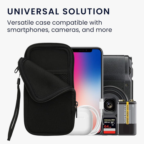 kwmobile Neoprene Phone Pouch Size XL - 6.7/6.8" - Universal Cell Sleeve Mobile Bag with Zipper, Wrist Strap - Black...