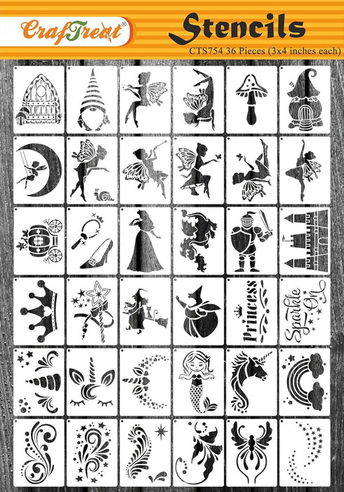 Craftreat 36 pieces fairytale stencils for painting (3x3), face paint stencils reusable, stencils for kids, stencils for painting on wood clothes,...