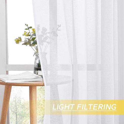 NICETOWN Sheer Curtains for Living Room - Grommet Top Faux Linen Semitransparent Curtains 84 inches Long for Patio Sliding Glass Door (White, 1 Pa...