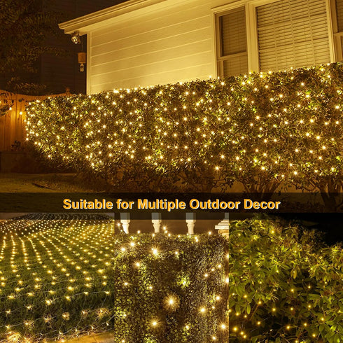 Net Lights Solar Powered, 100 LED 5Ft x 5Ft Bush Net Light Outdoor Mesh Lights Auto On/Off 8 Modes for Tree Fence Backyard Bush Decor (Warm White)...