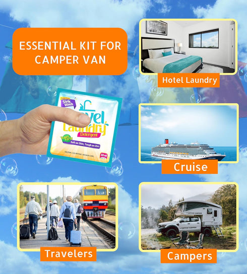 Skywin Travel Laundry Detergent 10 ml - 16 Pack Effective Travel Detergent Packets for Sink Washing - Lightweight Travel Laundry Soap, Internation...