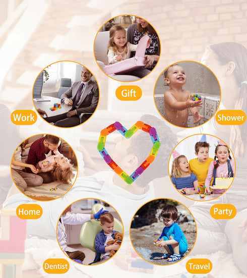 Ganowo Rainbow Fidget Toys Wacky Tracks Snap Click for Kids Students School Finger Sensory Snake Cube Toys Valentines Fidgets Class Gifts for Adul...