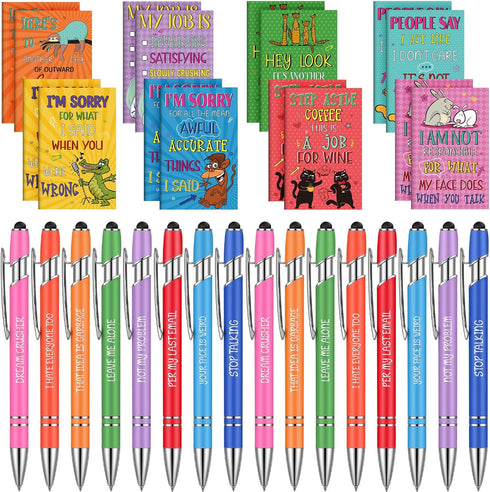 32 Pcs Funny Gifts Set Negative Verse Notebooks Ballpoint Pens Funny Pens Quotes Notepads Touch Stylus Pens Passive Gifts Set for Women Men Cowork...