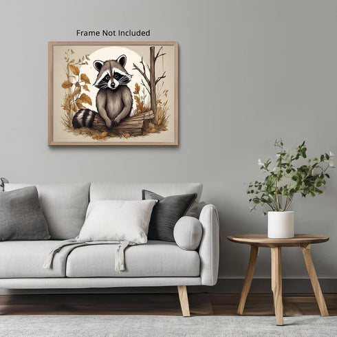 Posterizer 1 pcs- Sad raccoon sitting behind a trunk-Art for Animal Lovers-Floral Botanical Art- Gift for Men Women Entrepreneur Teens-Decor for H...