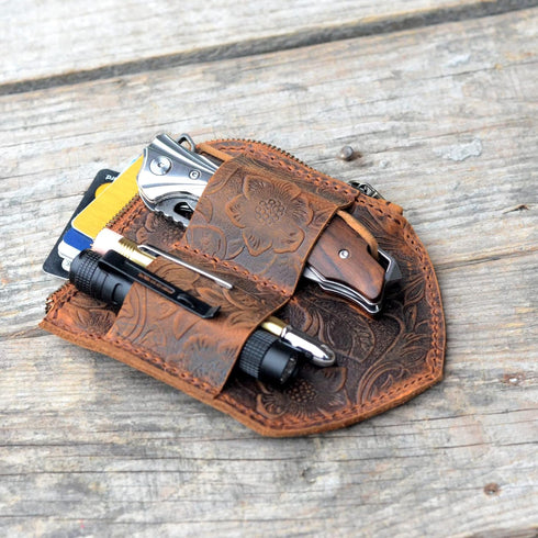 JJNUSA Genuine Leather Minimalist Wallet for Men Slim EDC Wallets with EDC Pocket Wallet, Cash Organizer, Card Holder Flower Brown...