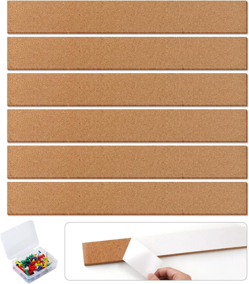 6pcs Bulletin Board Cork Strip, Natural Frameless Cork Board Strips Cork Board Strips Self Adhesive for Office School Home Decor (1/2 Inch Thick)...