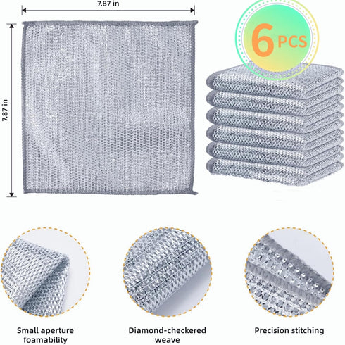 2024 New Cleaning Sponges Multipurpose Wire Miracle Cleaning Cloths, 6 Pack Wire Dishwashing Rags for Non-Stick Cookware, Kitchen, Sinks, Scrubs &...