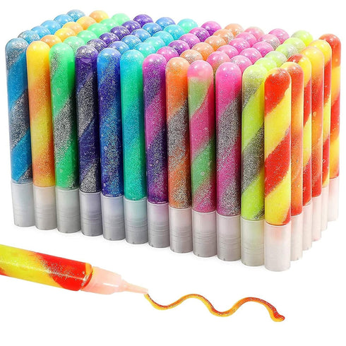 72-Pack Glue with Glitter Gel Pens for Kids - 0.35 Oz Rainbow Glue Stick Set for Arts and Crafts Projects, Slime Supplies, Scrapbooking, Cards (12...