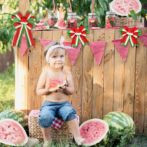 AnyDesign Summer Wired Edge Ribbon Watermelon Print Craft Ribbon Red Green Fruit Fabric Ribbon for Wreath Bow Making DIY Crafts Wrapping Party Dec...