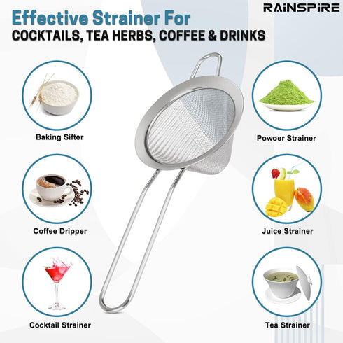 Stainless Steel Small Strainer Fine Mesh Strainer, Mini Cocktail Strainer For Cocktails Tea Herbs Coffee & Drinks, Tea Strainer with Handle, Rust ...