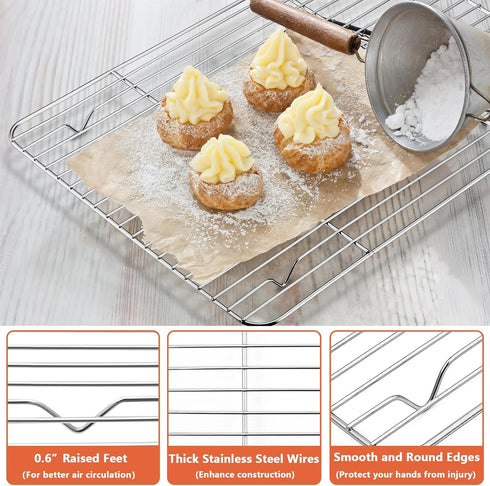 P&P CHEF Baking Cooling Rack Set for Cooking Roasting, 4-Piece Stainless Steel Wire Racks for Oven Use, Healthy & Dishwasher Safe, Rectangle, 8.6 ...