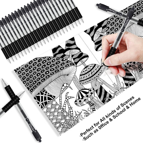 Vitoler 24 Pcs Gel Pens,0.7mm Retractable Medium Point Pens,Smooth Writing Black Gel Ink Pens with Comfortable Grip for Office Home School Supplie...