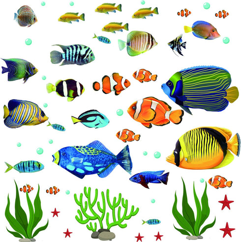 Fish Wall Stickers Under The Sea Decorative Wall Decals Coral Reef Fish Wall Stickers Peel and Stick Starfish Wall Art Sticker Decals for Kids Nur...
