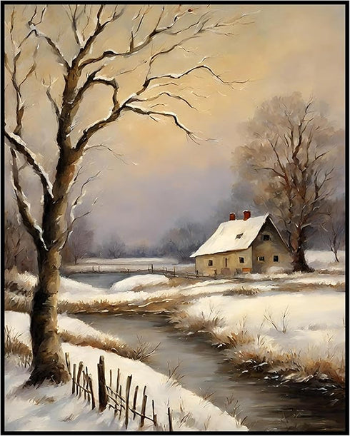 Posterizer 1 pcs-beautiful scenary of snowy winter in oil painting style-7-Landscape & Nature Art-GIft for Men Women Teens-Dining Room Decor- unfr...