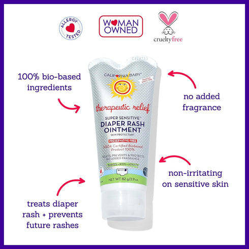 California Baby Super Sensitive Unscented Diaper Rash Cream | Zinc Oxide Ointment | 100% Bio-Based | Fragrance Free | Hypoallergenic | Soothing Di...