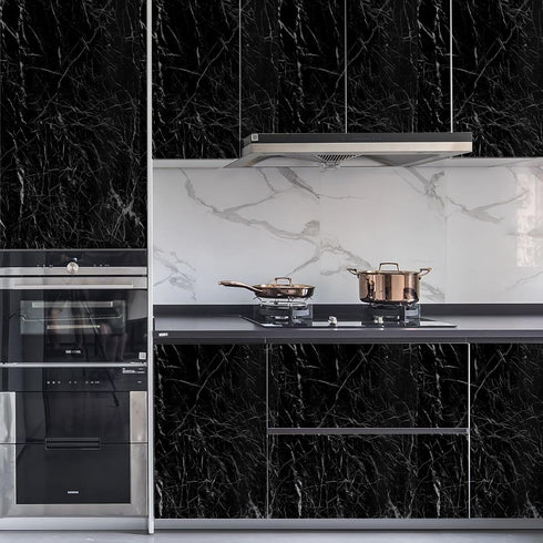Decoroom Black Marble Contact Paper, Marble Peel and Stick Wallpaper for Counter Top Covers, Self Adhesive Marble Wallpaper for Kitchen Cabinet Vi...