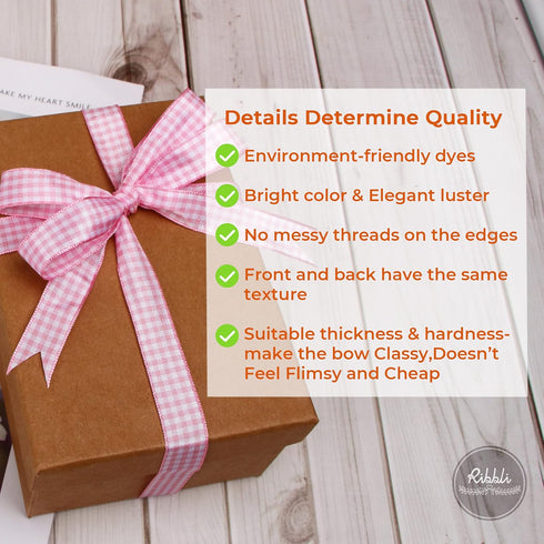 Ribbli Light Pink and White Gingham Ribbon,100% Polyester Woven Edge,5/8 Inch x 10 Yard,Plaid Ribbon Use for Baby Shower,Gift Wrapping,Party Decor...