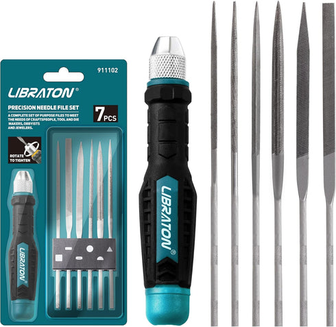 Libraton Needle File Set Interchangeable, Small Files, Mini Files, Wood Files, Metal Files Set, 6PCs Steel Files with Handle for Precision Metal F...