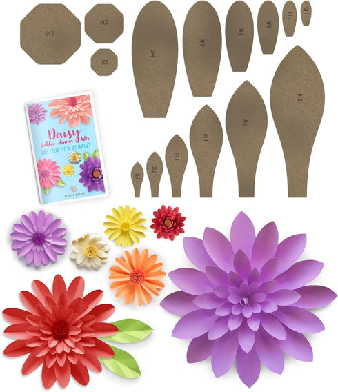 Paper Daisy, Dahlia, Zinnia, and Aster Template Kit 5" - 18" Leaf Templates Instruction Book Included for DIY Paper Flowers...