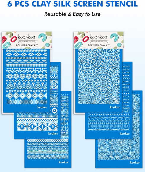 Keoker Aztec Silk Screen Stencils for Polymer Clay, 6PCS Aztec & Boho Silk Screen for Polymer Clay, for Printing on Jewelry Clay Earrings Decorati...