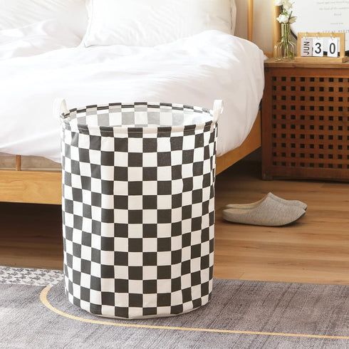 Sea Team 19.7 Inches Large Sized Waterproof Coating Ramie Cotton Fabric Folding Laundry Hamper Bucket Cylindric Burlap Canvas Storage Basket with ...