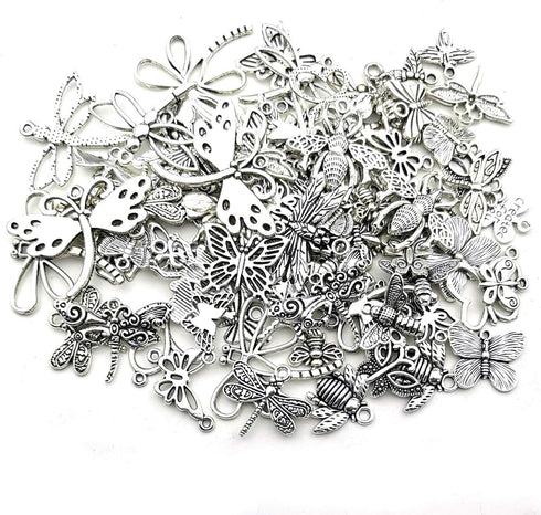 100g About (80-84pcs) Craft Supplies Mixed Butterfly Dragonfly Bee Insect Charms for Jewelry Making Crafting Findings Accessory for DIY Necklace B...