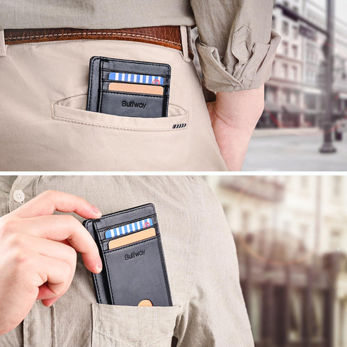 Buffway Slim Minimalist Front Pocket RFID Blocking Leather Wallets for Men and Women - Alaska Blue...