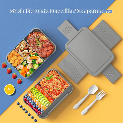 Bento Box Lunch Containers for Kids, Adult - Stackable Lunch Box with Utensil Set & 7 Compartments, 50oz/1500ml, 100% Leak-proof, BPA-free, Microw...