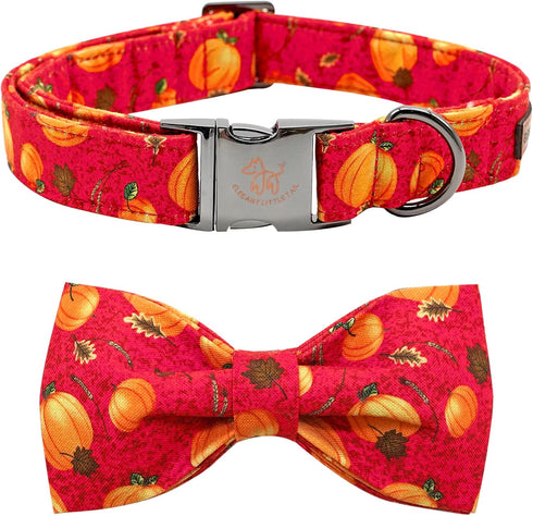 Elegant little tail Dog Collar with Bow - Fall Dog Collar Halloween Pumpkin Bow Girl Boy Pet Collar Soft Dog Bowtie Collars for X-Large Dogs...