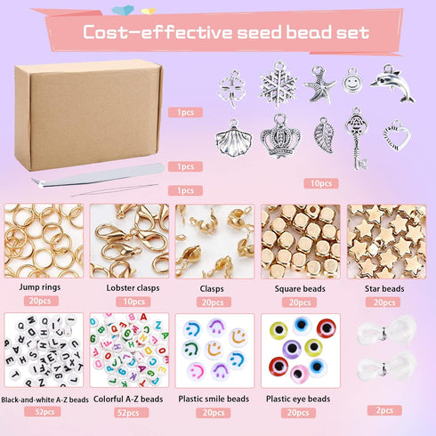 GREENTIME 49000pcs 2mm Seed Beads for Jewelry Making Kit, 92 Colors Small Beads Kit Bracelet Beads with Pendant Charms Kit and Letter Beads for Br...