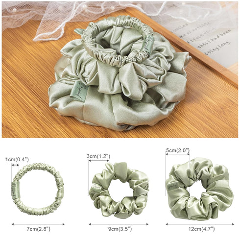Hair Care Classic Scrunchies Silk Everyday Hair Ties Elastics No Damage Ponytail Holder Pack of 3 Apple Green...
