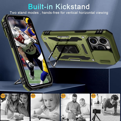 DEERLAMN for iPhone 13 Pro Case with Slide Camera Cover+Screen Protector(1 Pack),Rotated Ring Kickstand Military Grade Shockproof Protective Cover...
