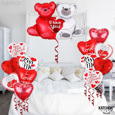 KatchOn Big Teddy Bear Balloons Set - 40 Inch, Pack of 13 | I Love You Balloons for Love, Anniversary, Romantic Special Night | Engagement Party D...