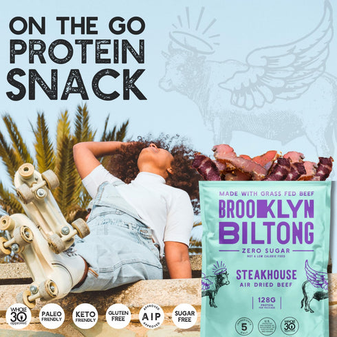 Brooklyn Biltong Air Dried Grass Fed Beef Snack, South African Beef Jerky (8 oz, Pack of 1) - Whole30 Approved, Paleo, Keto, Gluten Free, Sugar Fr...