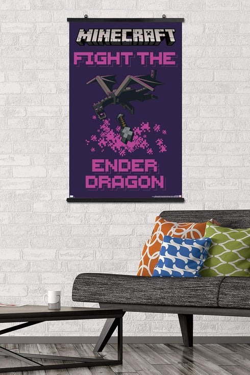 Trends International Minecraft - Fight The Ender Dragon Wall Poster, 34L x 22.4W, Premium Poster & Clip Bundle...