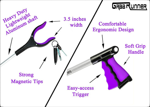 32 inch FDA Registered Foldable GrabRunner Reacher Grabber Tool with Magnetic(Dark Purple)...